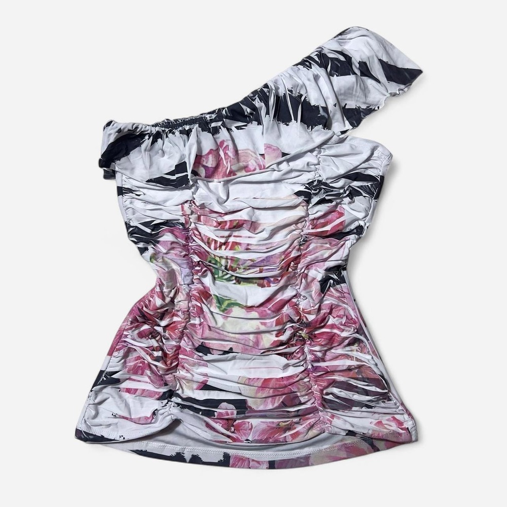 Vintage 579 Off the Shoulder Abstract Floral Watercolor Print Top